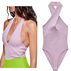 NWT Zara 2-Way Halter Neck Bodysuit V-Neck or Wrap Neck Halter Top in Orchid (Z)